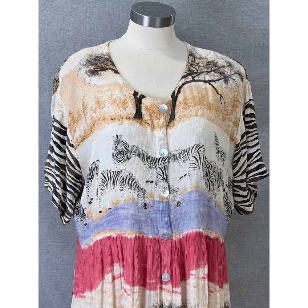 Pucci's of Palm Desert Zebra Animal Print Rayon Maxi Dress L Safari - Picture 6 of 16